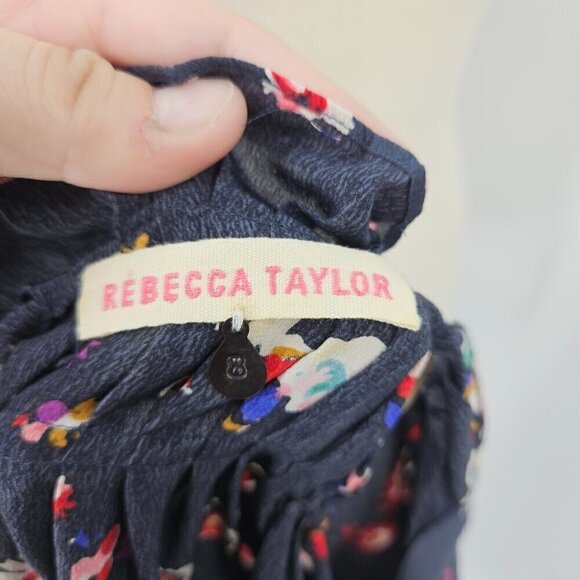 Rebecca Taylor Floral Silk Blouse Top Gray Women’s Size 8 Boho Hippie Preppy - Picture 6 of 11